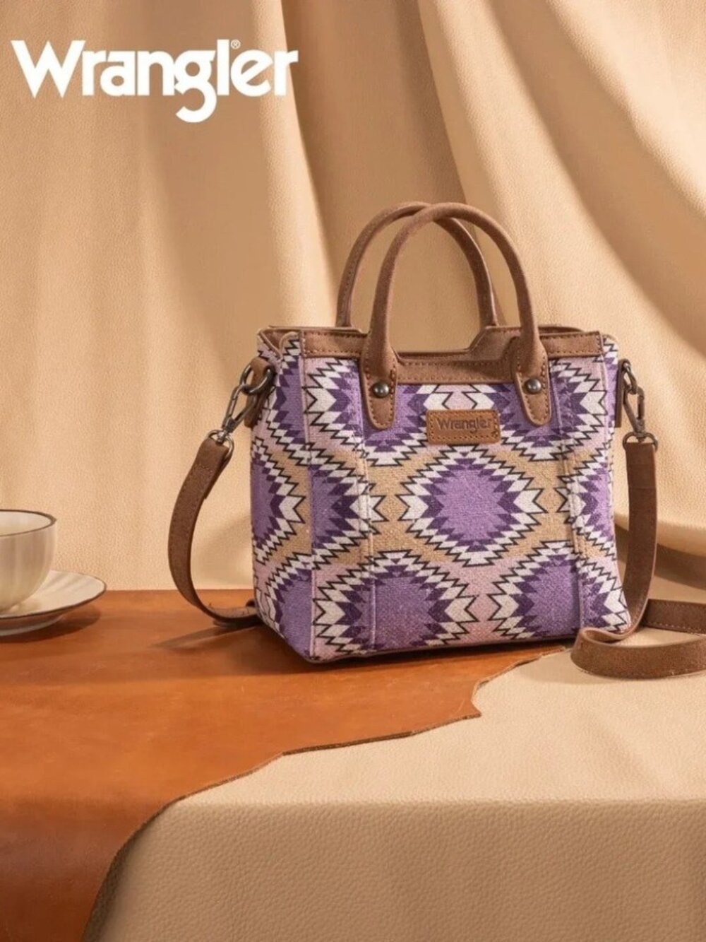 Wrangler Aztec Distressed Print Dual Sided Print Mini Tote/Crossbody